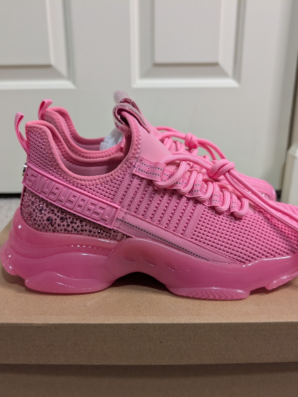 Steve Madden Maxima Women's Pink Chunky Sneaker with Crystal Rhinestones
